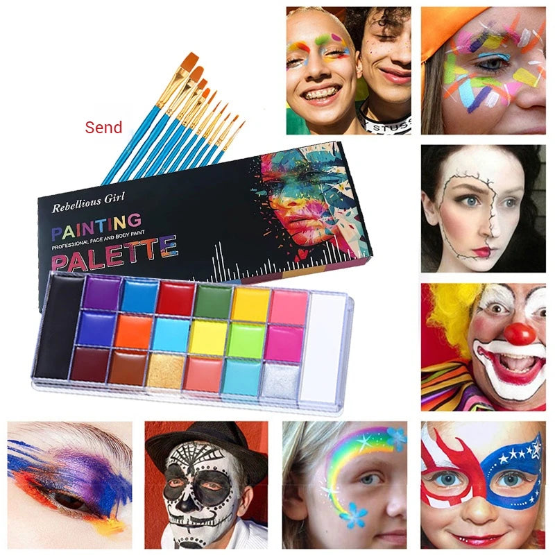 20 Color Professional Face & Body Paint Palette,Long Lasting Face Painting Cosmetic For Halloween Special Effects&Cosplay Makeup