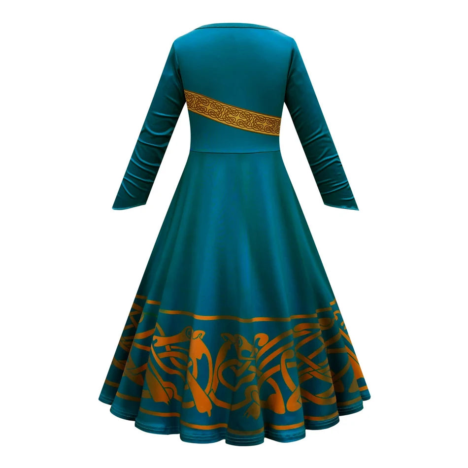 Movie Cosplay Brave Merida Costume for Girls Halloween Princess Dress Kids Carnival Fantasia Children Xmas Party Clothing