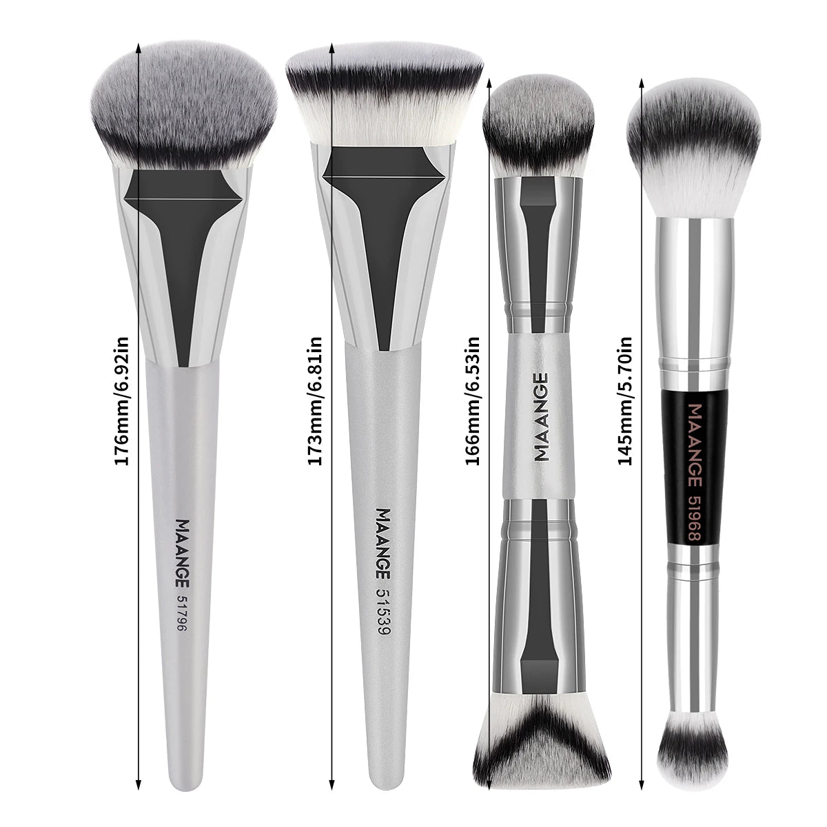 MAANGE 4pcs Makeup Brushes 2pcs Dual-ended Concealing Blush Brushes 2pcs Flat Top Angled Foundation Brushes Kit for Gifts Girls