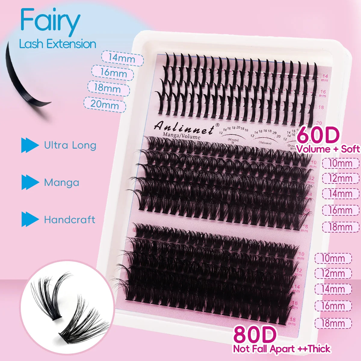Fairy Natural Single Cluster Thick Artificial False Eyelashes, Mixed Play Makeup, D Curve, Large Capacity, 14 Rows