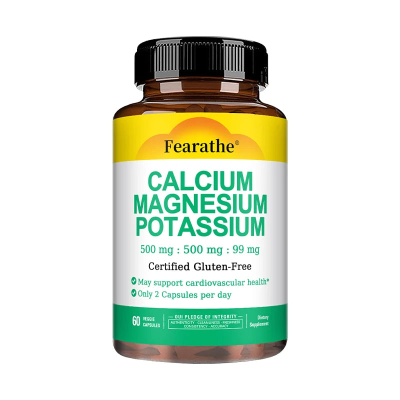 Calcium Magnesium Potassium Supplement - 500mg/500mg/99mg Per 2 Tablets - Supports Cardiovascular Health - Certified Gluten-Free