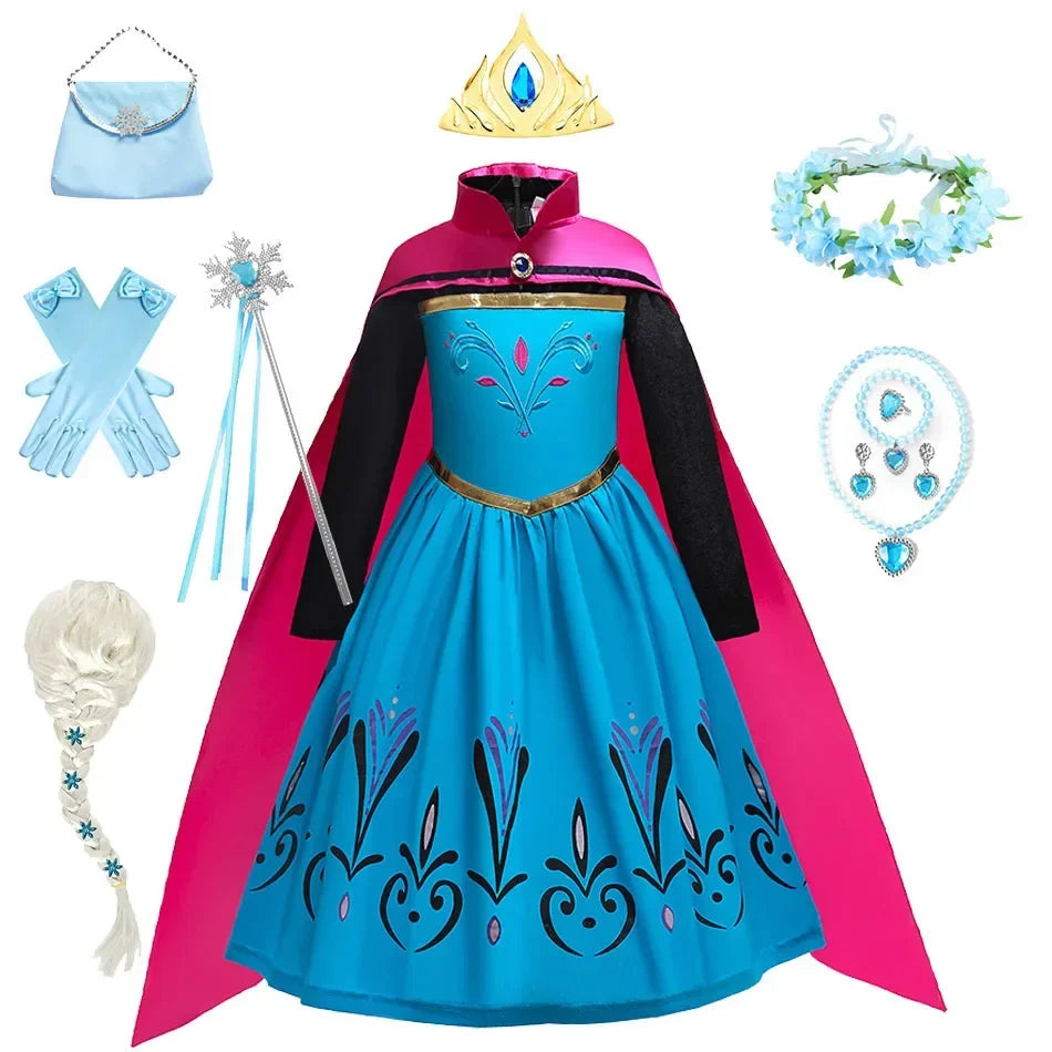 Queen Dress For Girls Long Sleeve Dress Elsa Cosplay Costume Princess Halloween Dress Kids Party Vestido Fantasia Children