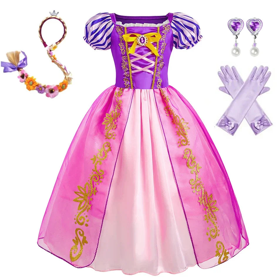 Rapunzel Dress for Girls Kids Summer Tangled Costumes Fancy Princess Dress Children Birthday Carnival Halloween Party Clothes