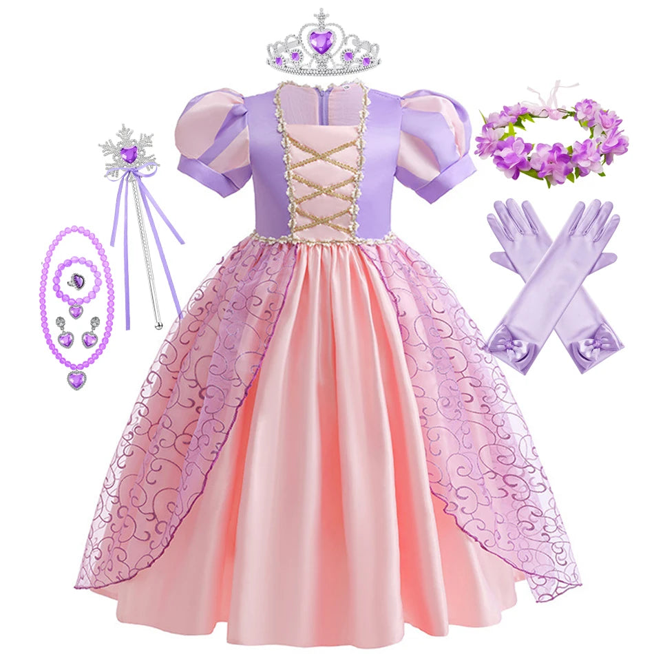 Girl Rapunzel Dress for Kid Princess Girl Tangled Cosplay Carnival Halloween Vestido Birthday Party Ball Gowns Evening Costume