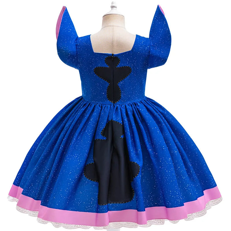 Cartoon Cute Movie Stittch Dress for Girls Role Playing Costume Stage Performance Halloween Carnival Children's Dress Up Gifts