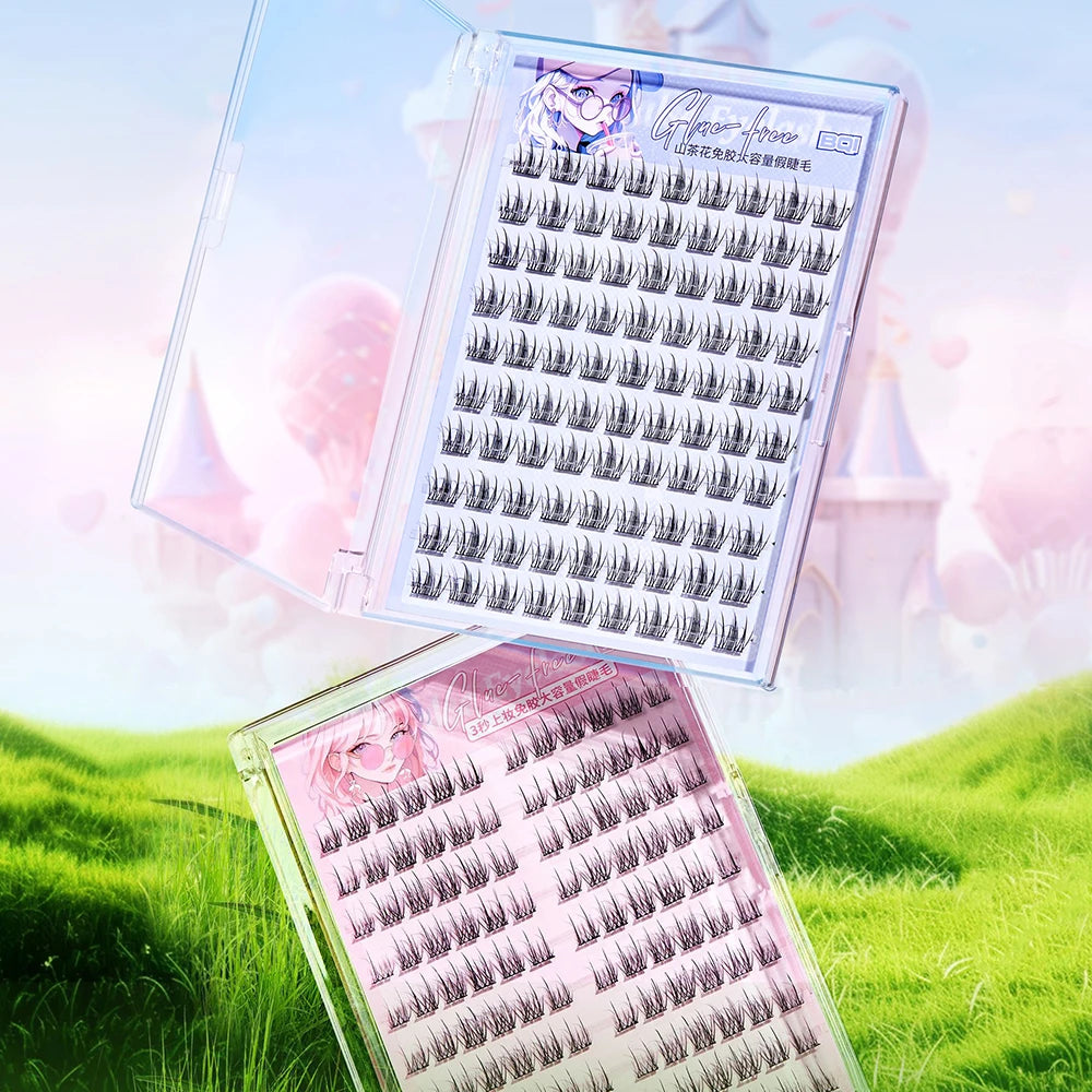 BQI 10 Rows Camellia Glue-free Large-capacity False Eyelashes, Natural Upper And Lower Eyelashes, Daily Makeup False Eyelashes