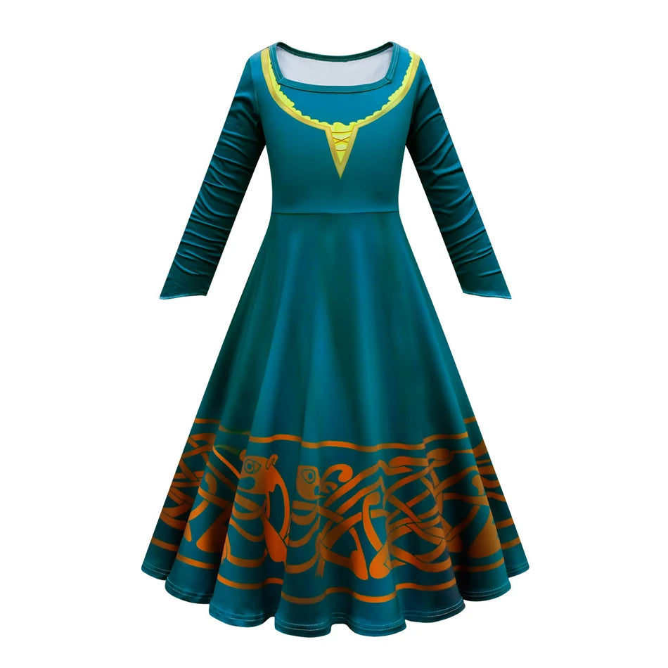 Movie Cosplay Brave Merida Costume for Girls Halloween Princess Dress Kids Carnival Fantasia Children Xmas Party Clothing