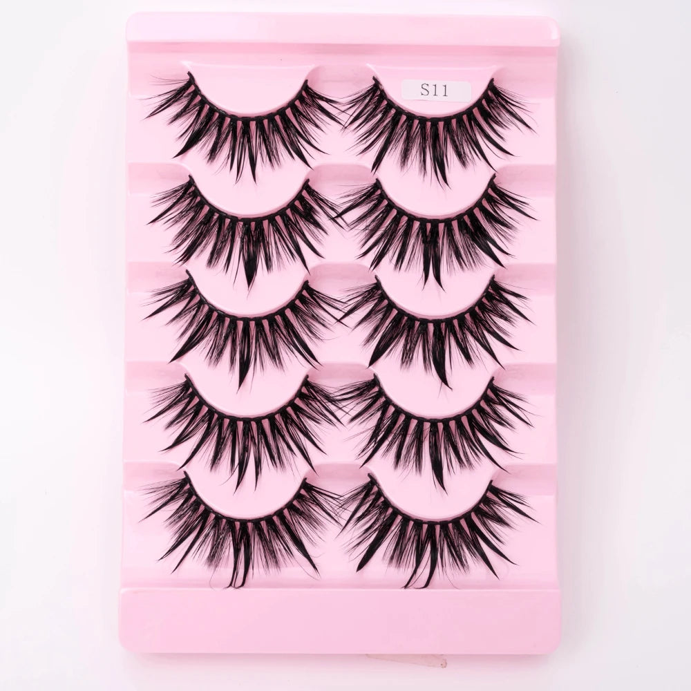 New 5 Pairs Wet False Eyelashes Naturally Wear False Eyelashes Everyday Sharp Tail Thick Simulation Cross Makeup Lashes