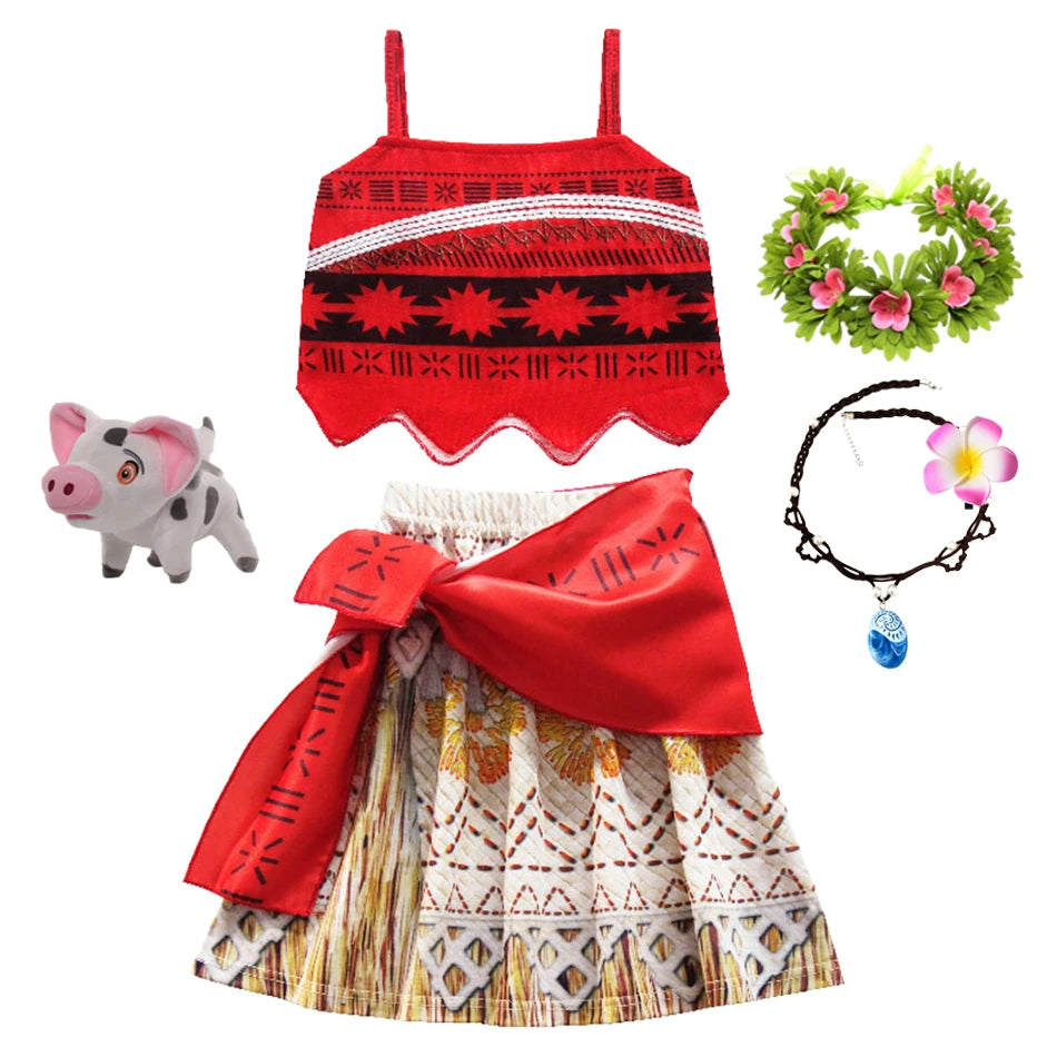 New Movie Moano 2 Dress Girl Halloween Cosplay Costume Carnival Party Princess Children Ocean Adventure Vaiana Dress
