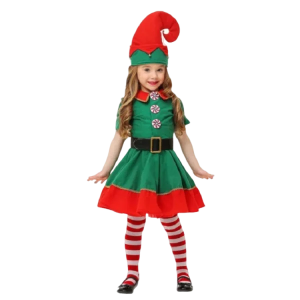 Boys Girls New Christmas Santa Claus Costume Green Elf Cosplay Family Carnival Party Halloween Fancy Dress Clothes Set