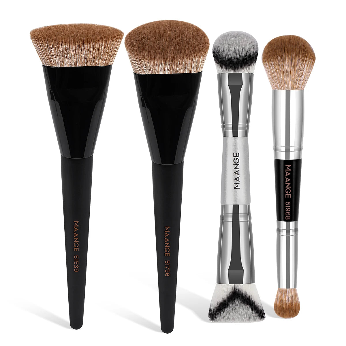 MAANGE 4pcs Makeup Brushes 2pcs Dual-ended Concealing Blush Brushes 2pcs Flat Top Angled Foundation Brushes Kit for Gifts Girls