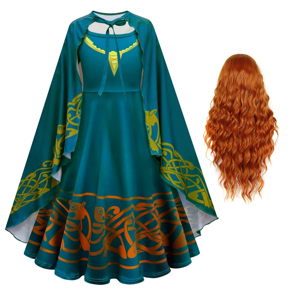 Movie Cosplay Brave Merida Costume for Girls Halloween Princess Dress Kids Carnival Fantasia Children Xmas Party Clothing