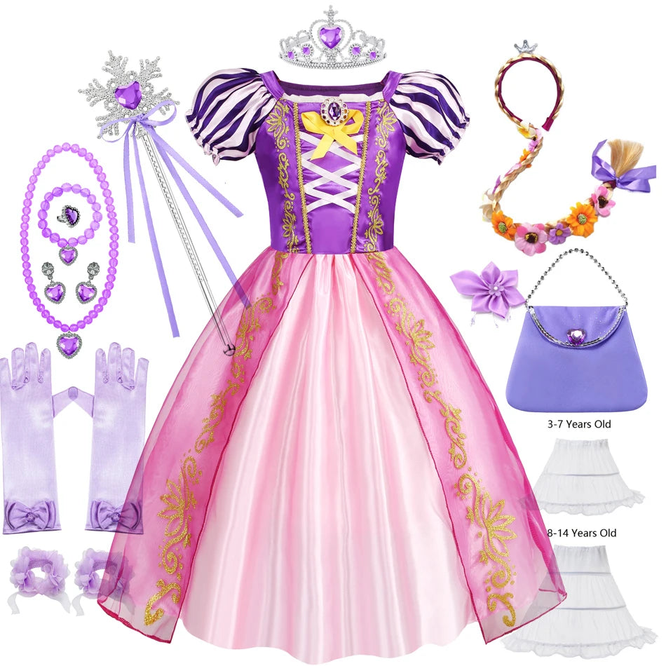 Rapunzel Dress for Girls Kids Summer Tangled Costumes Fancy Princess Dress Children Birthday Carnival Halloween Party Clothes