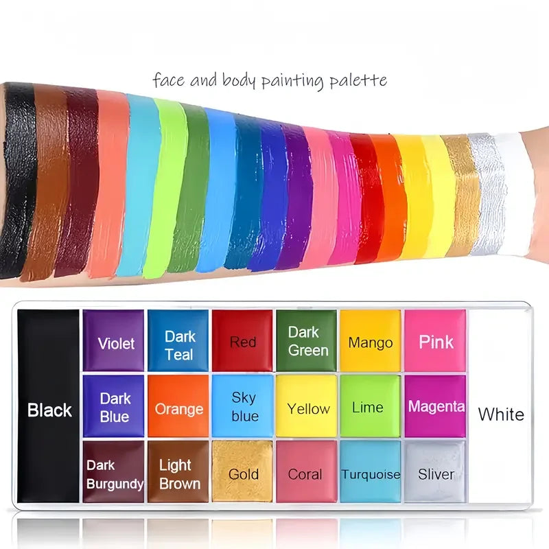 20 Color Professional Face & Body Paint Palette,Long Lasting Face Painting Cosmetic For Halloween Special Effects&Cosplay Makeup