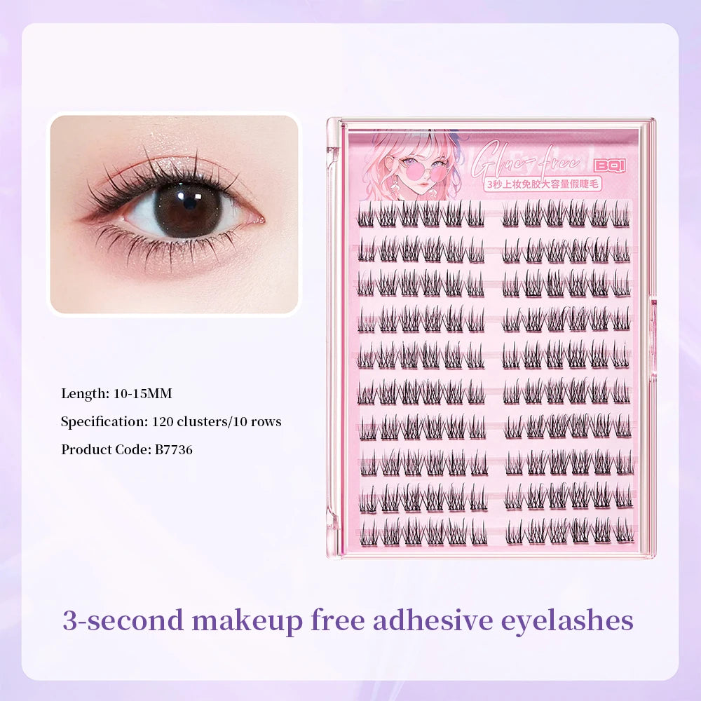 BQI 10 Rows Camellia Glue-free Large-capacity False Eyelashes, Natural Upper And Lower Eyelashes, Daily Makeup False Eyelashes