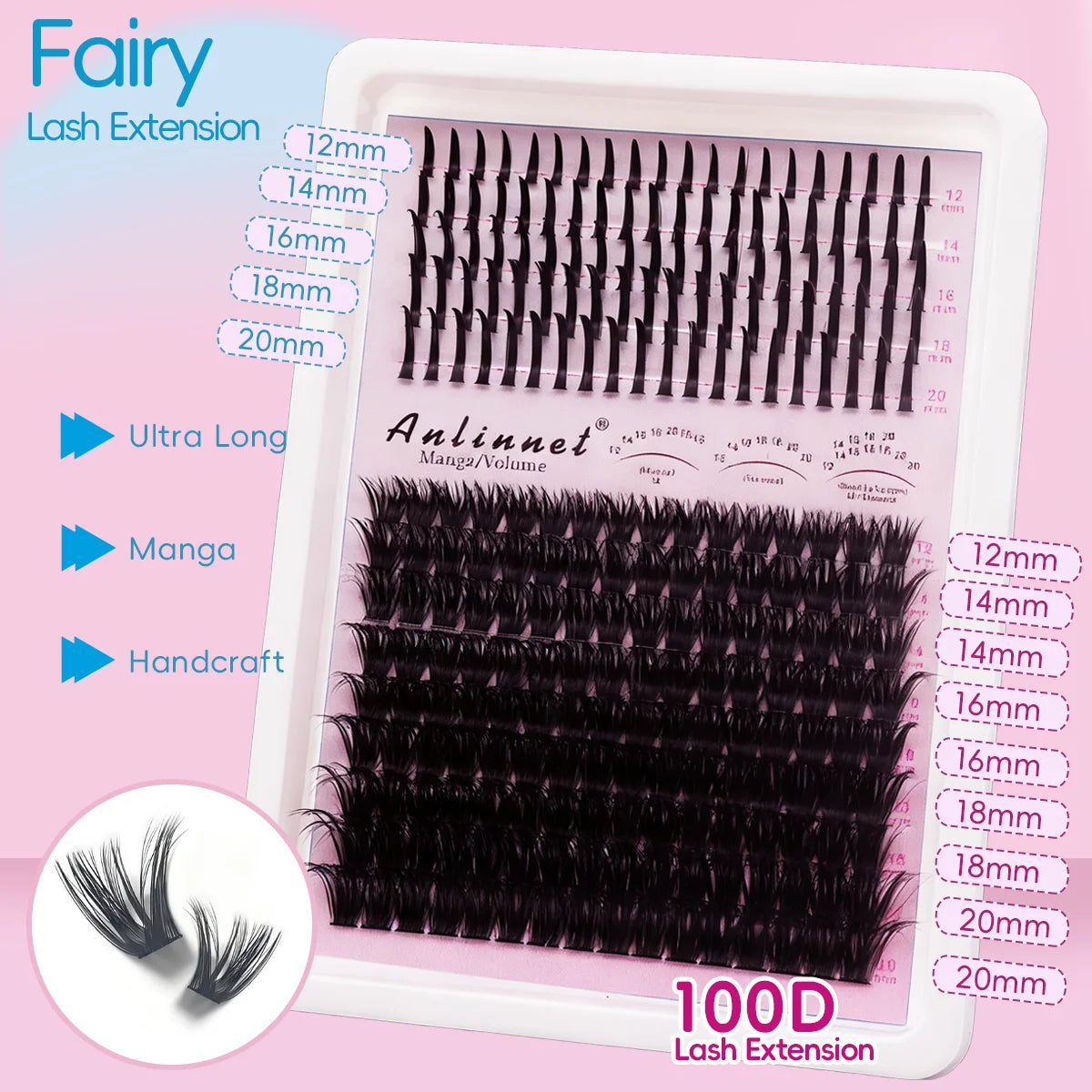 Fairy Natural Single Cluster Thick Artificial False Eyelashes, Mixed Play Makeup, D Curve, Large Capacity, 14 Rows