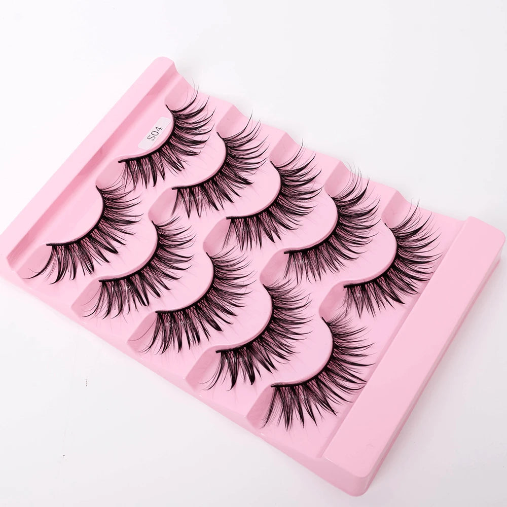 New 5 Pairs Wet False Eyelashes Naturally Wear False Eyelashes Everyday Sharp Tail Thick Simulation Cross Makeup Lashes