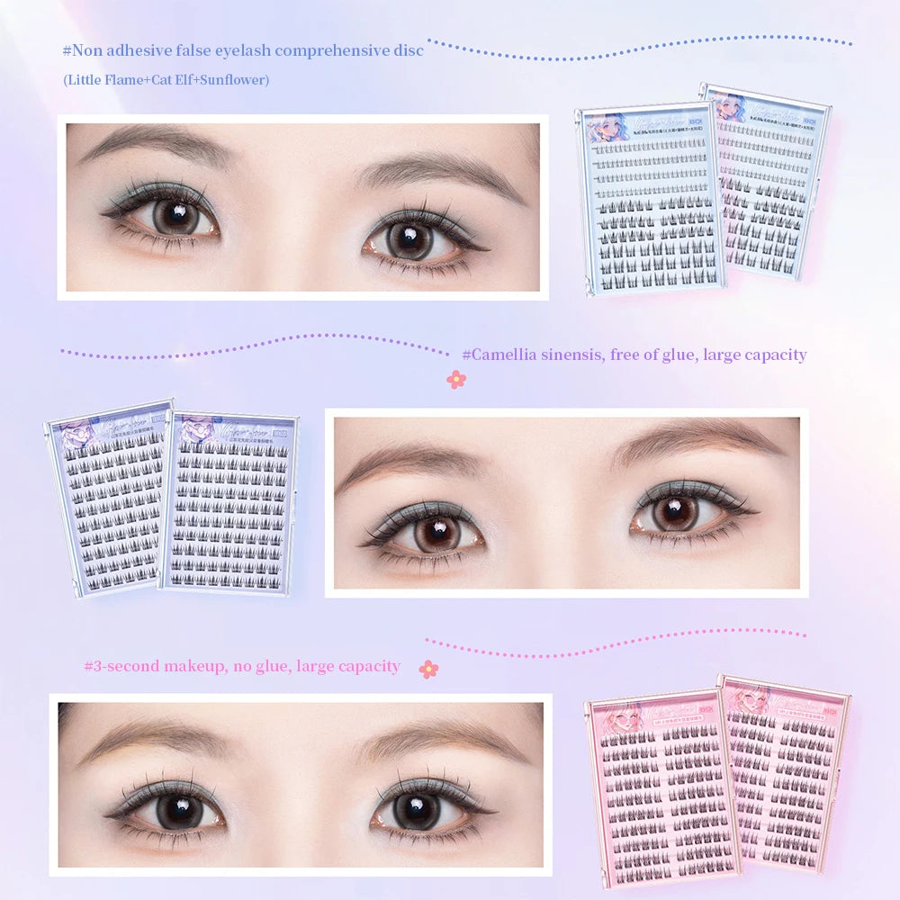 BQI 10 Rows Camellia Glue-free Large-capacity False Eyelashes, Natural Upper And Lower Eyelashes, Daily Makeup False Eyelashes