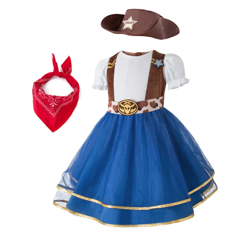 Kids Cowgirl Dress Complete Set  Western Cowboy Cowgirl Costume 4-Piece Set Christmas Play Outfit Halloween Clothes for Child