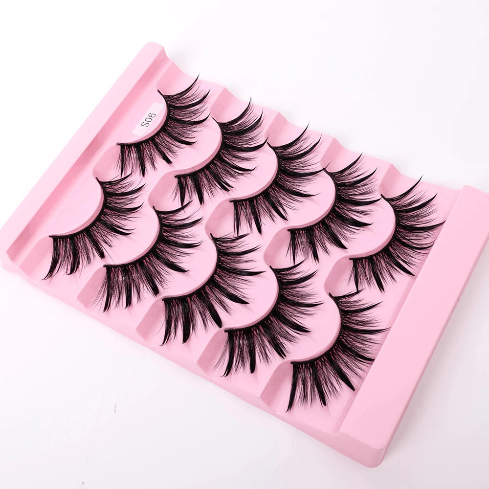New 5 Pairs Wet False Eyelashes Naturally Wear False Eyelashes Everyday Sharp Tail Thick Simulation Cross Makeup Lashes