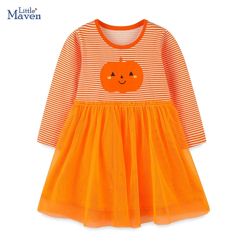Little maven Autumn Spring Baby Girls Long Sleeves Party Dress Halloween Costumes Pumpkin Children's Clothes for Kids Costume